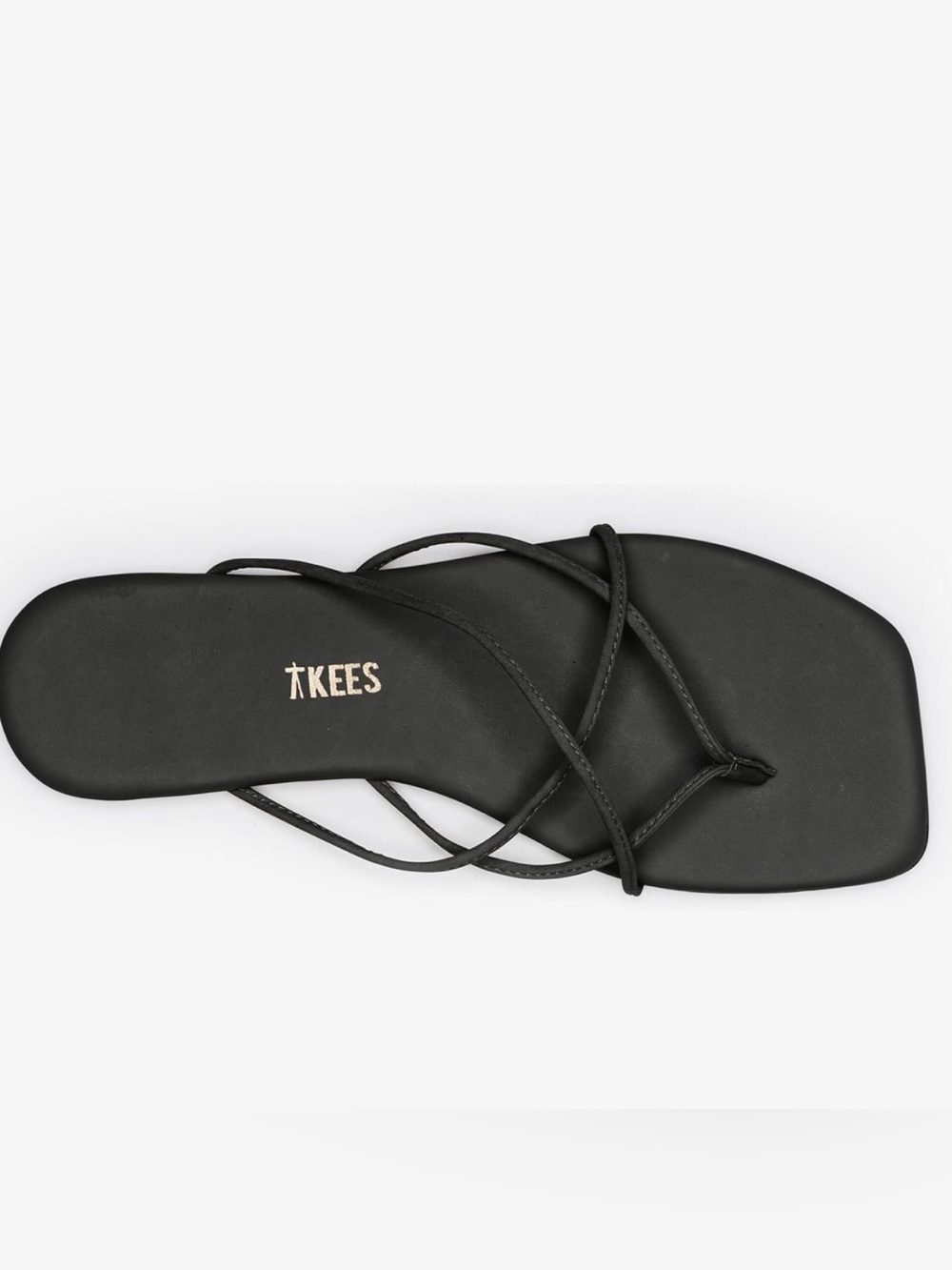 TKEES Black Square Toe Strappy Elle Flat Sandals - Picture 2 of 5